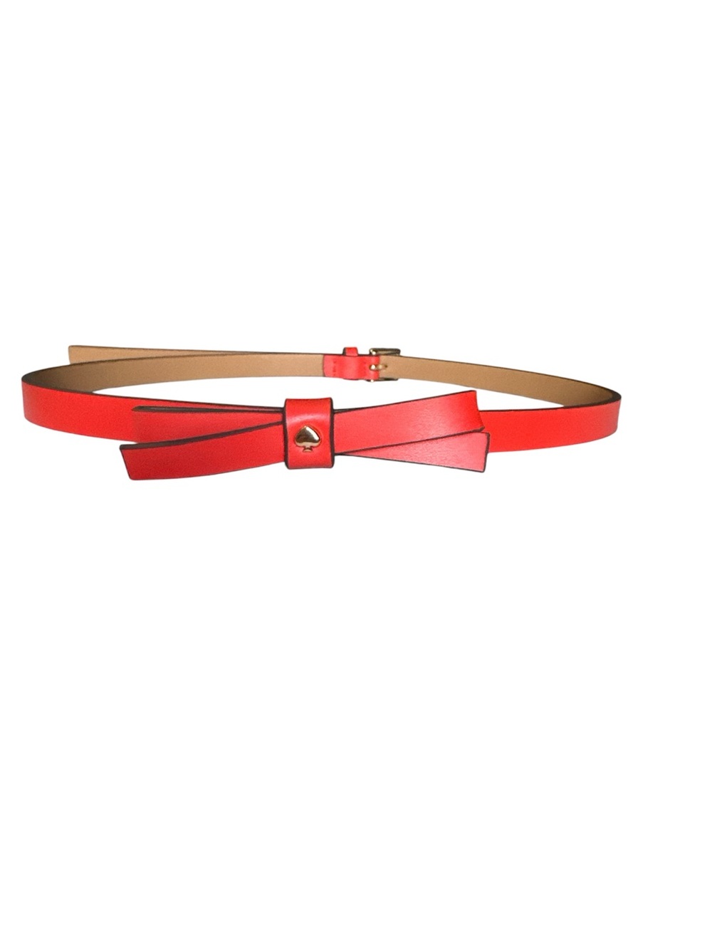 Kate Spade Bright Orange Skinny Bow Belt with Gold Spade Accent